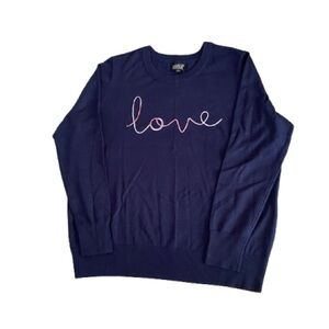 Feeling Festive Navy Blue Embroidered Love Script Crew Sweater Size XXL